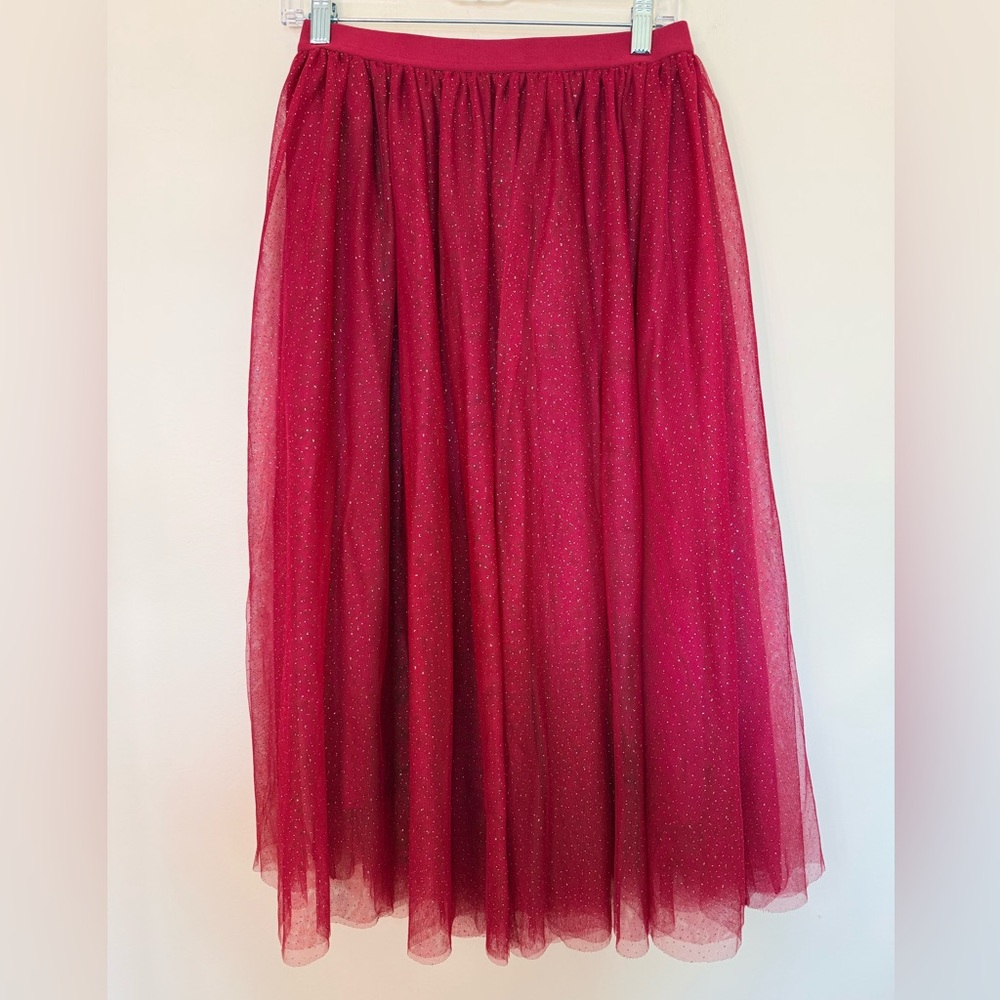 NWT Matilda Jane Red Sparkle Maxi Tulle Skirt with Stretch Waist - Lined